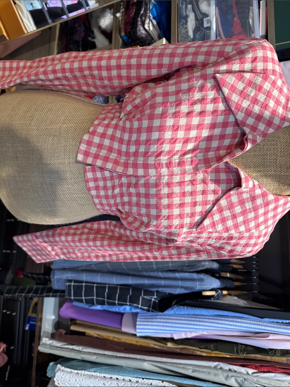 Women’s Coral Pink Gingham Button-Up Shirt
